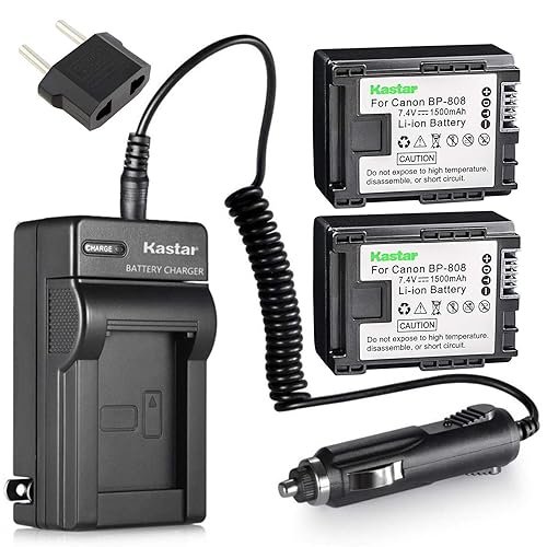 Kastar BP808 Battery (2-Pack) and Charger Kit for Canon BP-807, BP-808, BP-809 and Canon HFM400 HF100 M300 S100 S200 FS36 FS37 HF200 HFS11 HF100 HF20