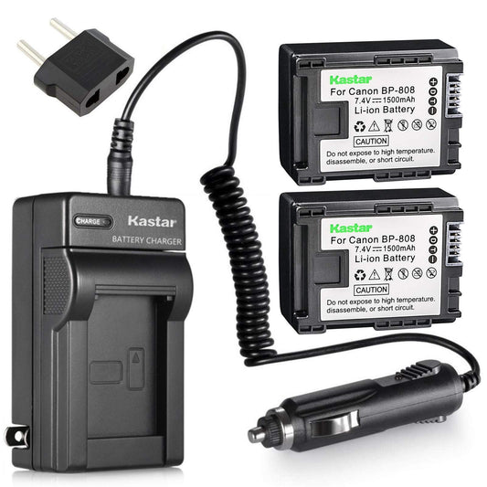 Kastar BP808 Battery (2-Pack) and Charger Kit for Canon BP-807, BP-808, BP-809 and Canon HFM400 HF100 M300 S100 S200 FS36 FS37 HF200 HFS11 HF100 HF20