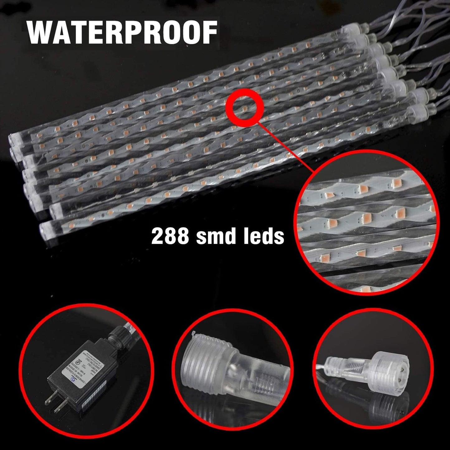 TW SHINE Christmas Meteor Shower Lights Outdoor, 864 LED 12" 24 Tubes Waterproof Christmas Lights Outdoor Plug in, Snow Falling Rain Icicle Xmas Light