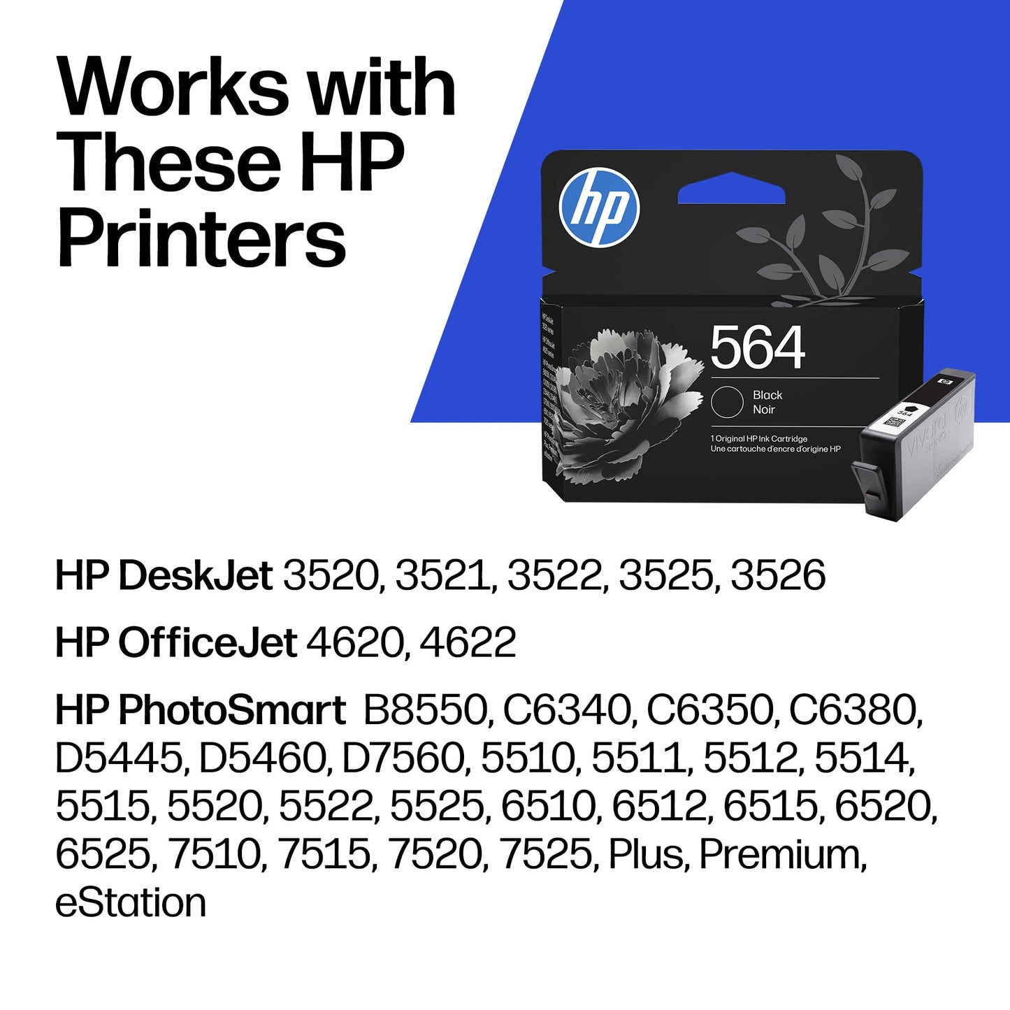 HP 564 Black Ink Cartridge | Works with DeskJet 3500; OfficeJet 4620; PhotoSmart B8550, C6300, D5400, D7560, 5510, 5520, 6510, 6520, 7510, 7520, Plus