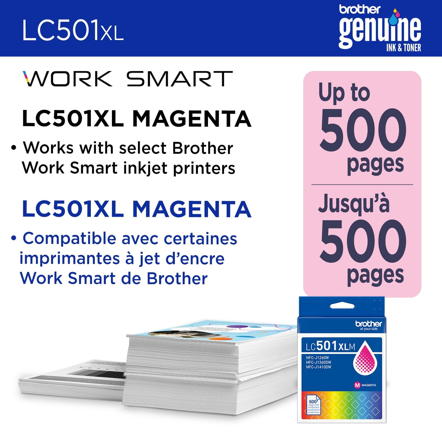 Brother Genuine LC501XLM High Yield Magenta Ink Cartridge (for use with Work Smart 1260, 1360, and 1410 Printers)