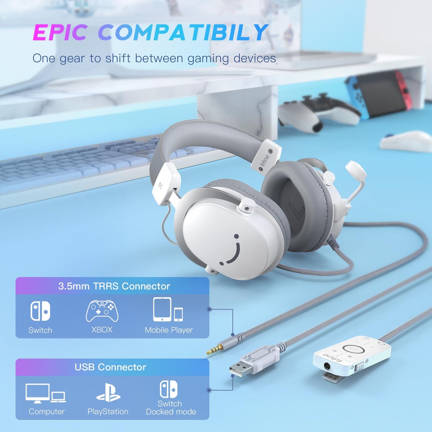 FIFINE USB PC Gaming Headset with 3.5mm Audio Jack, Detachable Microphone, 7.1 Surround Sound, Volume Control, Streaming Over-Ear Wired Headphones