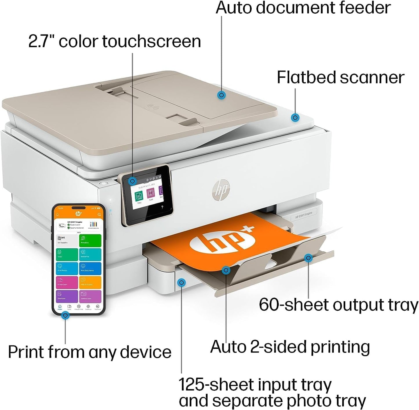 HP Envy Inspire 7955e Wireless All-in-One Inkjet Photo Printer - White, 3 Months Instant Ink & More with Optional Upgrade During Setup, Print, Copy