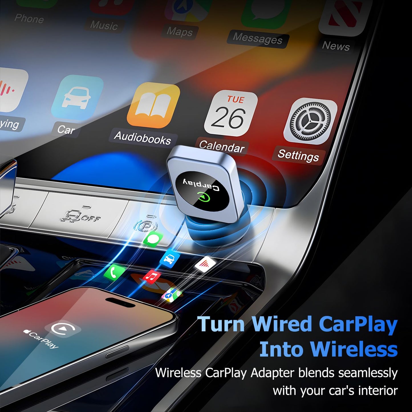 Wireless CarPlay Adapter for iPhone, 2026 Upgraded Carplay Dongle Converts Wired to Wireless, Plug & Play Auto Connect, Mini USB CarPlay Adapter