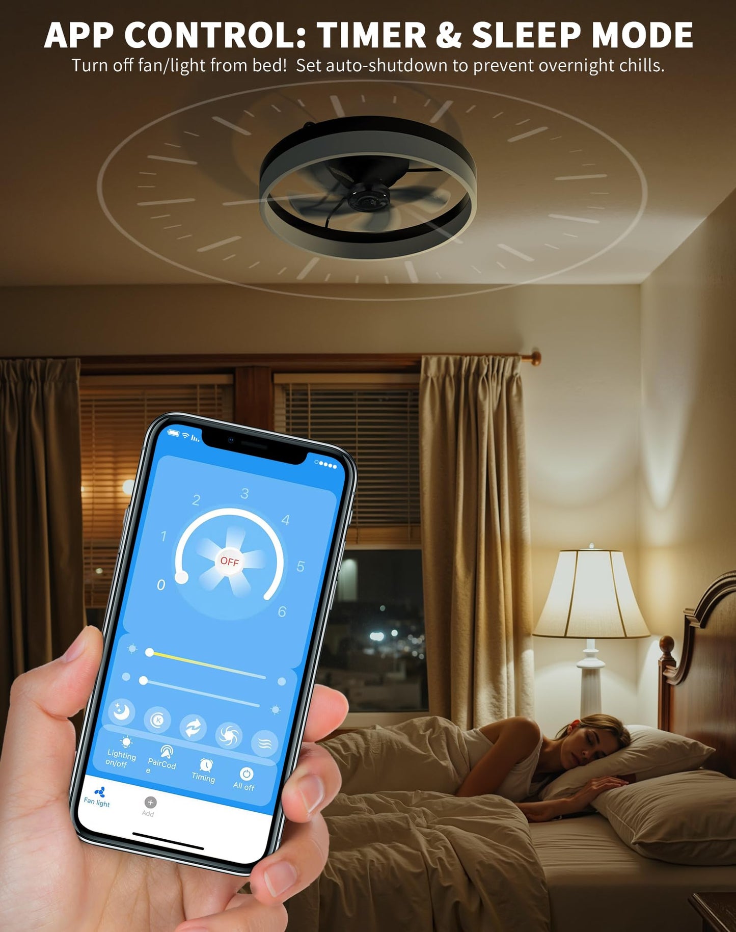 Modern Ceiling Fans with Lights, 20 inch Low Profile Ceiling Fan with Light, Remote and App Control, Stepless Color Temperature Change and 6 Speeds