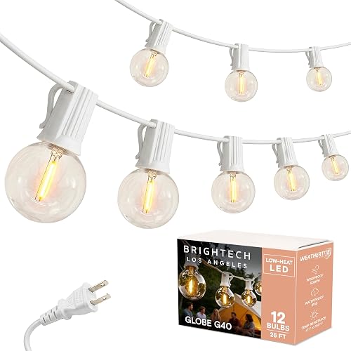 Brightech Ambience Pro LED String Lights - 26 Ft Commercial Grade Patio Lights Outdoor Waterproof - 12 Globe Porch String Lights for Outside, Backyard
