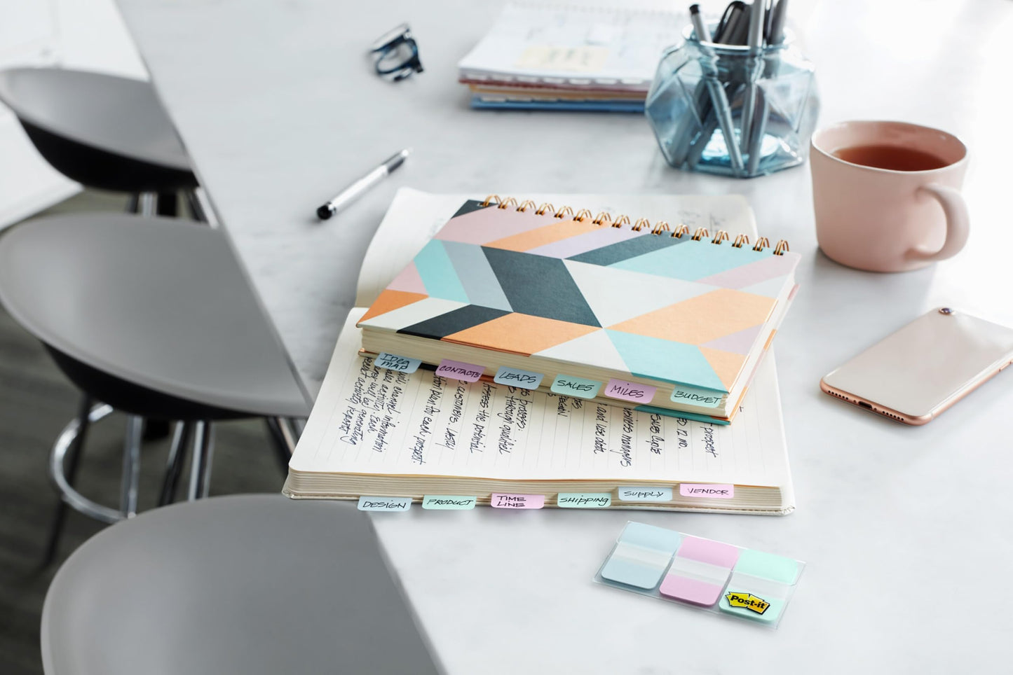 Post-it Tabs, 1 in Solid, Aqua, Yellow, Pink, Red, Green, Orange, 6/Color, 36/Dispenser (686-ALOPRYT)