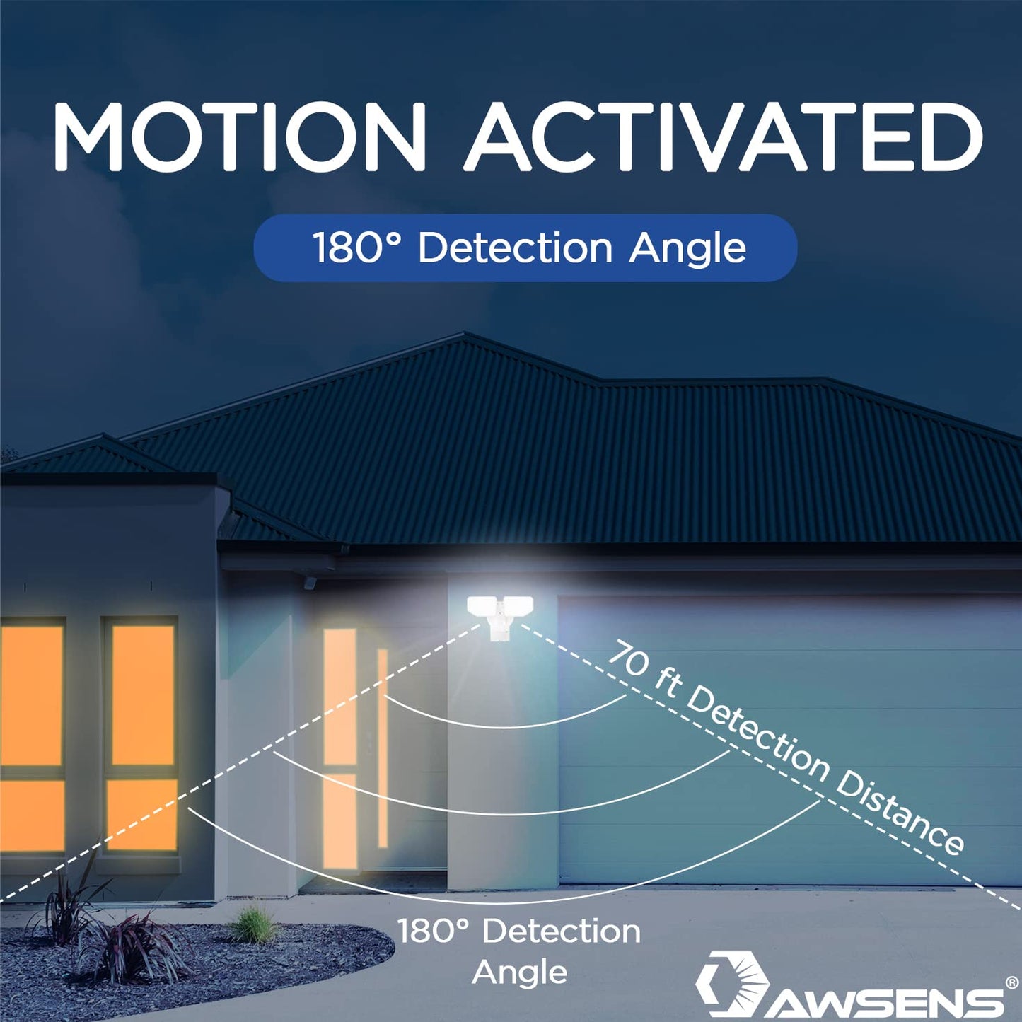 AWSENS 30W LED Motion Sensor Security Light Outdoor, 180 Degree, 2600 LM, 5100 K, ETL Water Resistant, 2 Head Adjustable Motion Sensor Outdoor