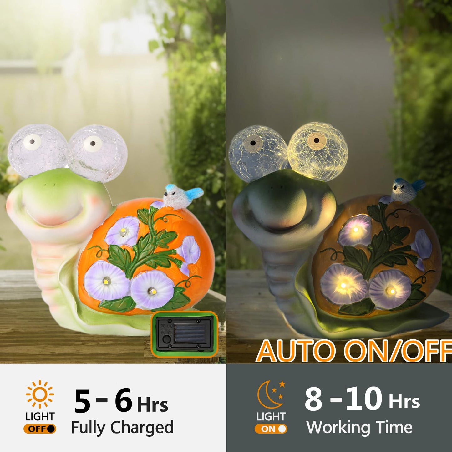 ASTRAEUS Solar Snail Statue Garden Light Figurine Outdoor Decor with 5 LED Lights Lawn Decor Statue Unique Christmas Birthdays Housewarming Gift