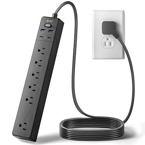 Power Strip, SUPERDANNY 6-Outlet Surge Protector, 4 USB Ports, 4.5 Ft Extension Cord, 900 Joules, Mountable, Overload Switch, Protected Indicator