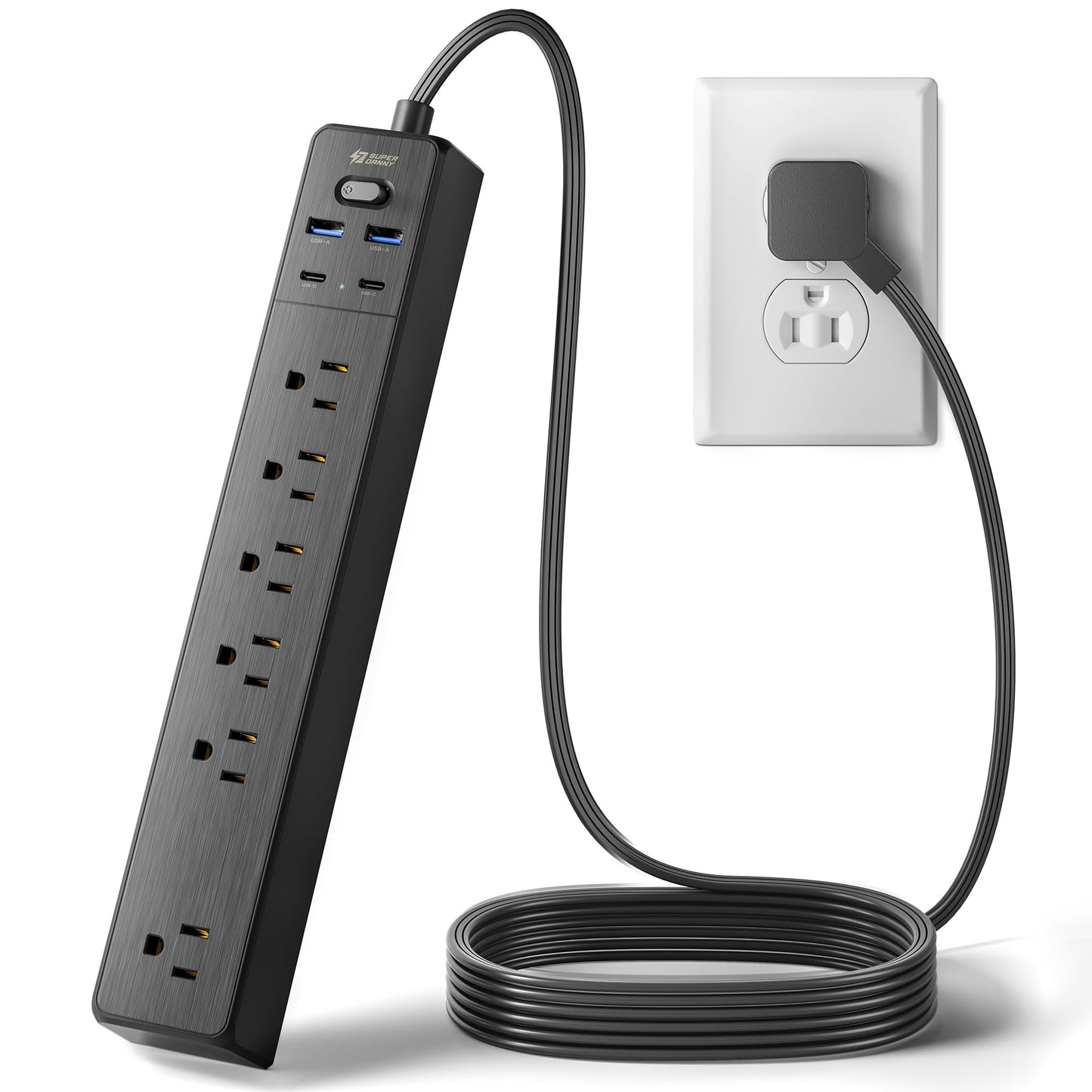 Power Strip, SUPERDANNY 6-Outlet Surge Protector, 4 USB Ports, 4.5 Ft Extension Cord, 900 Joules, Mountable, Overload Switch, Protected Indicator