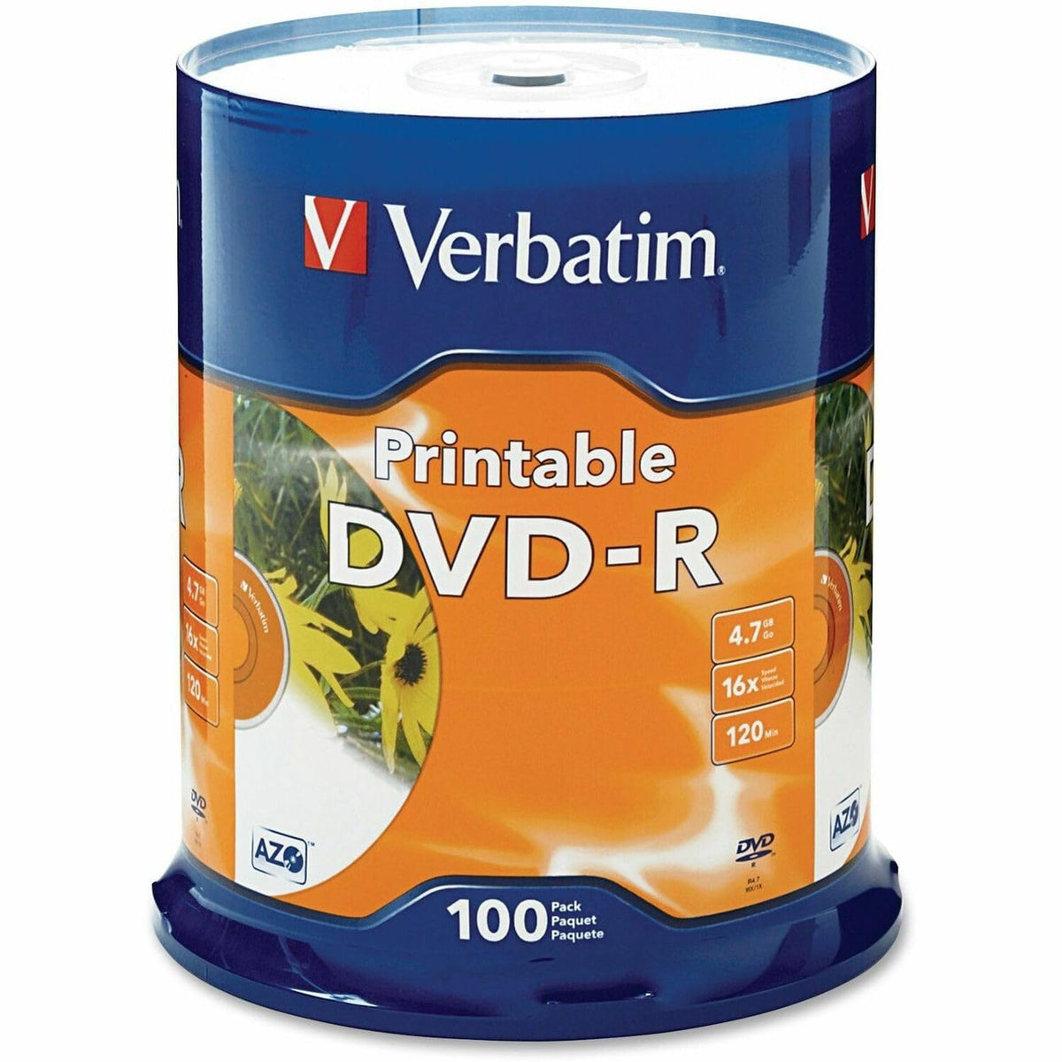 Verbatim America, LLC 95153 DVD-R, 16x, 4.7GB, Inkjet Printable, 100/PK, White