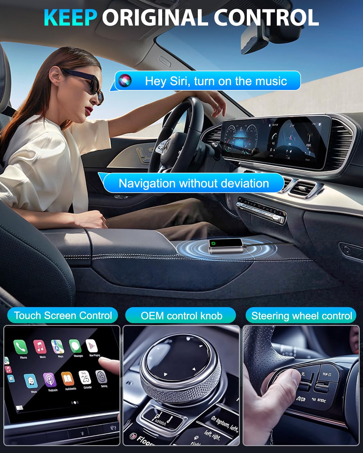Wireless Carplay Adapter for iPhone, Converts Wired CarPlay to Wireless, Plug and Play Dongle for Apple CarPlay, Bluetooth Control Adapter for Cars