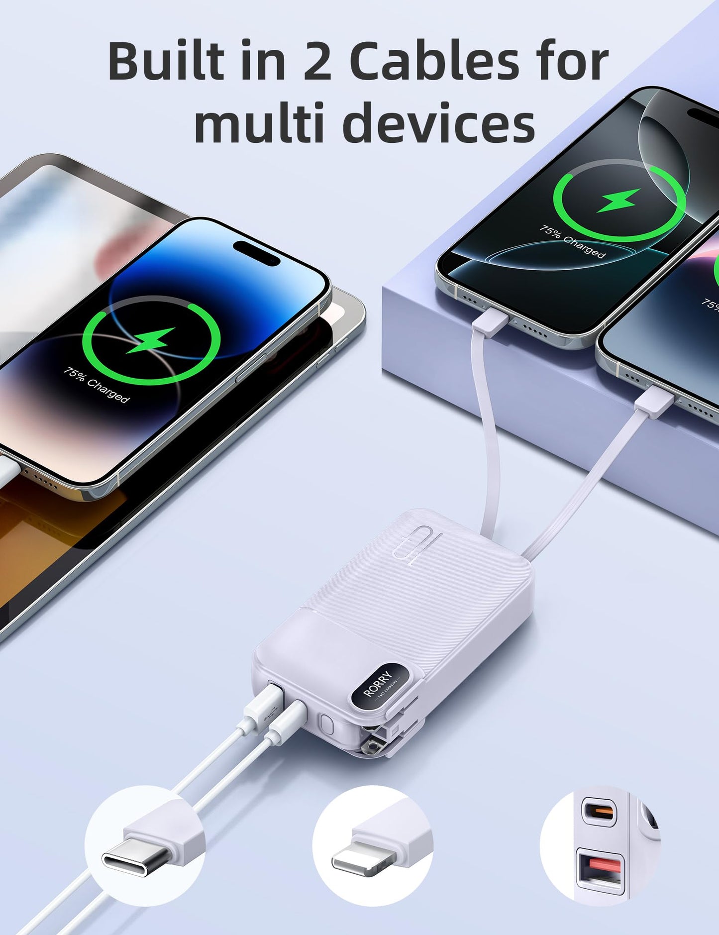 RORRY Portable Charger w/Wall Plug 10000mAh Power Bank 22.5W Battery Pack