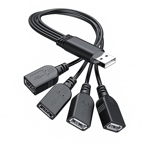 ANDTOBO USB 1 to 4 Splitter, USB 2.0 A Male to 4 USB Female Jack Y Splitter Hub Power Cord Extension Adapter Cable, Black