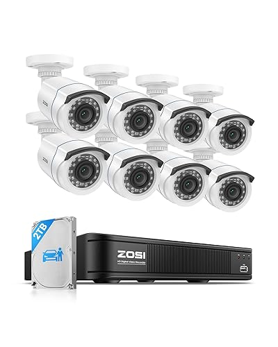 ZOSI 1080P H.265+ Home Security Camera System with AI Human Vehicle Detection, 5MP 3K Lite 8 Channel CCTV DVR Recorder with 2TB Hard Drive and 8 x