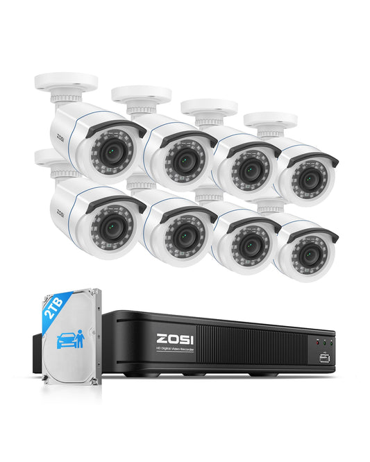 ZOSI 1080P H.265+ Home Security Camera System with AI Human Vehicle Detection, 5MP 3K Lite 8 Channel CCTV DVR Recorder with 2TB Hard Drive and 8 x