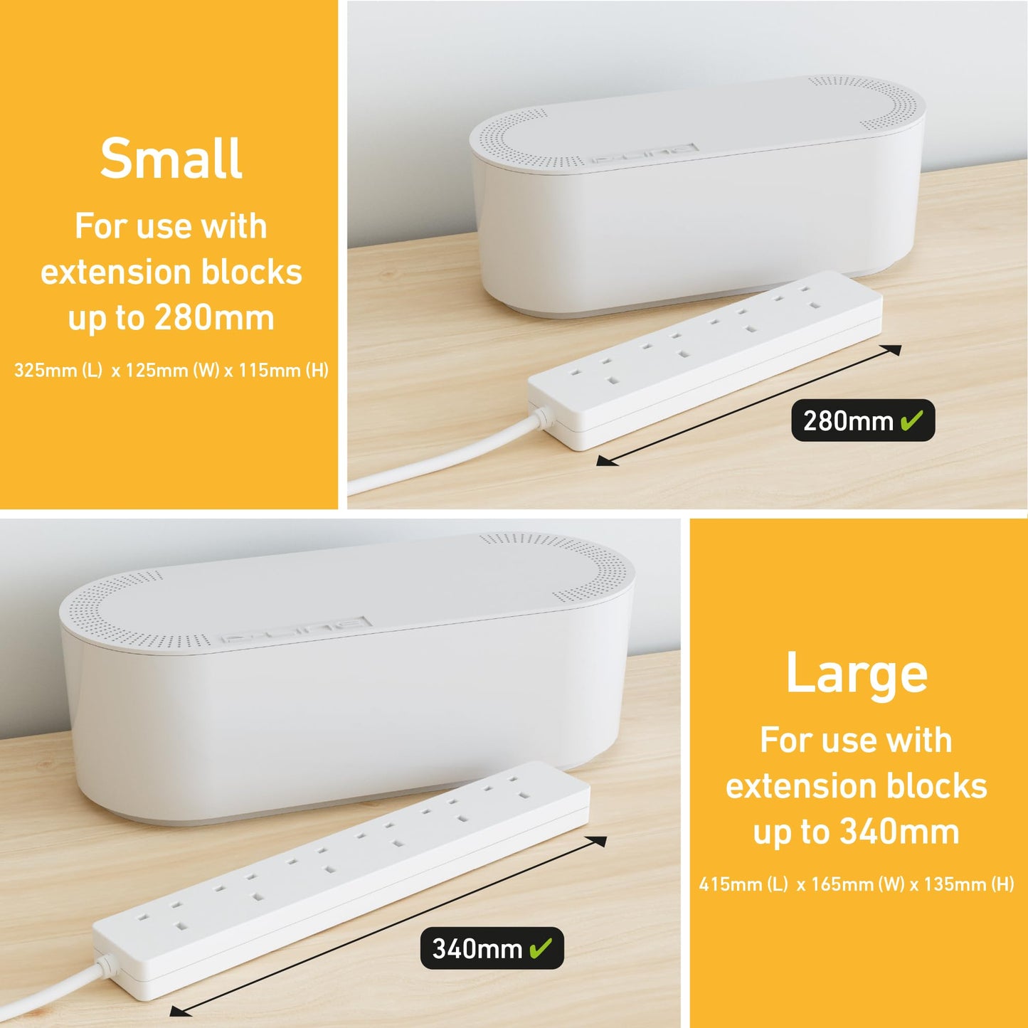 D-Line Cable Tidy Box | Hide and Conceal Extension Blocks and Electrical Cables from TVs, Computers, Gaming Consoles & PCs | Cable Management Made