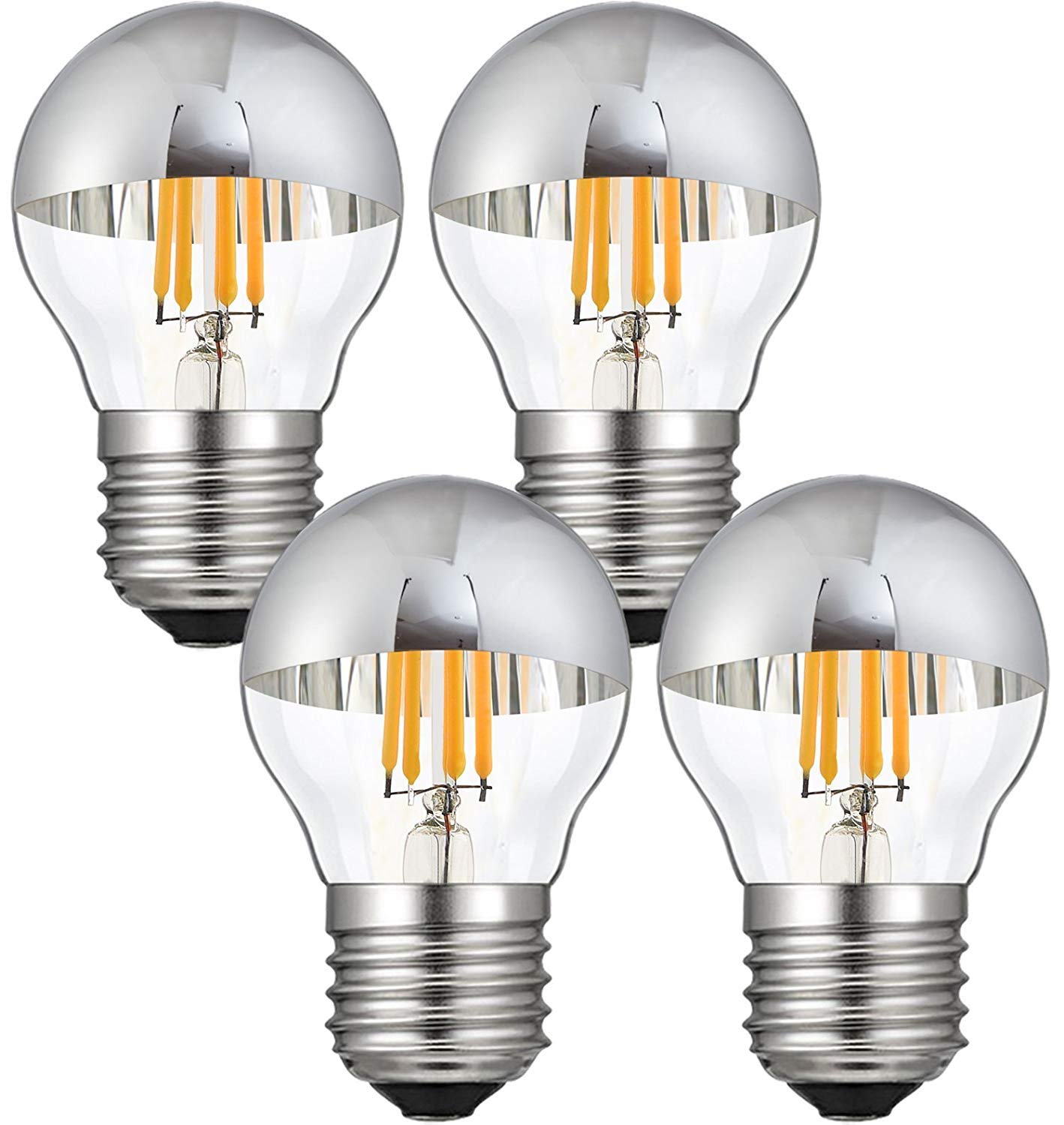 Lxcom Lighting 4W G45 Edison LED Bulb Silver Tipped Dimmable Vintage LED Filament Bulbs (4 Pack) - E26 Base G45 Antique Half Chrome, Warm White 2700K