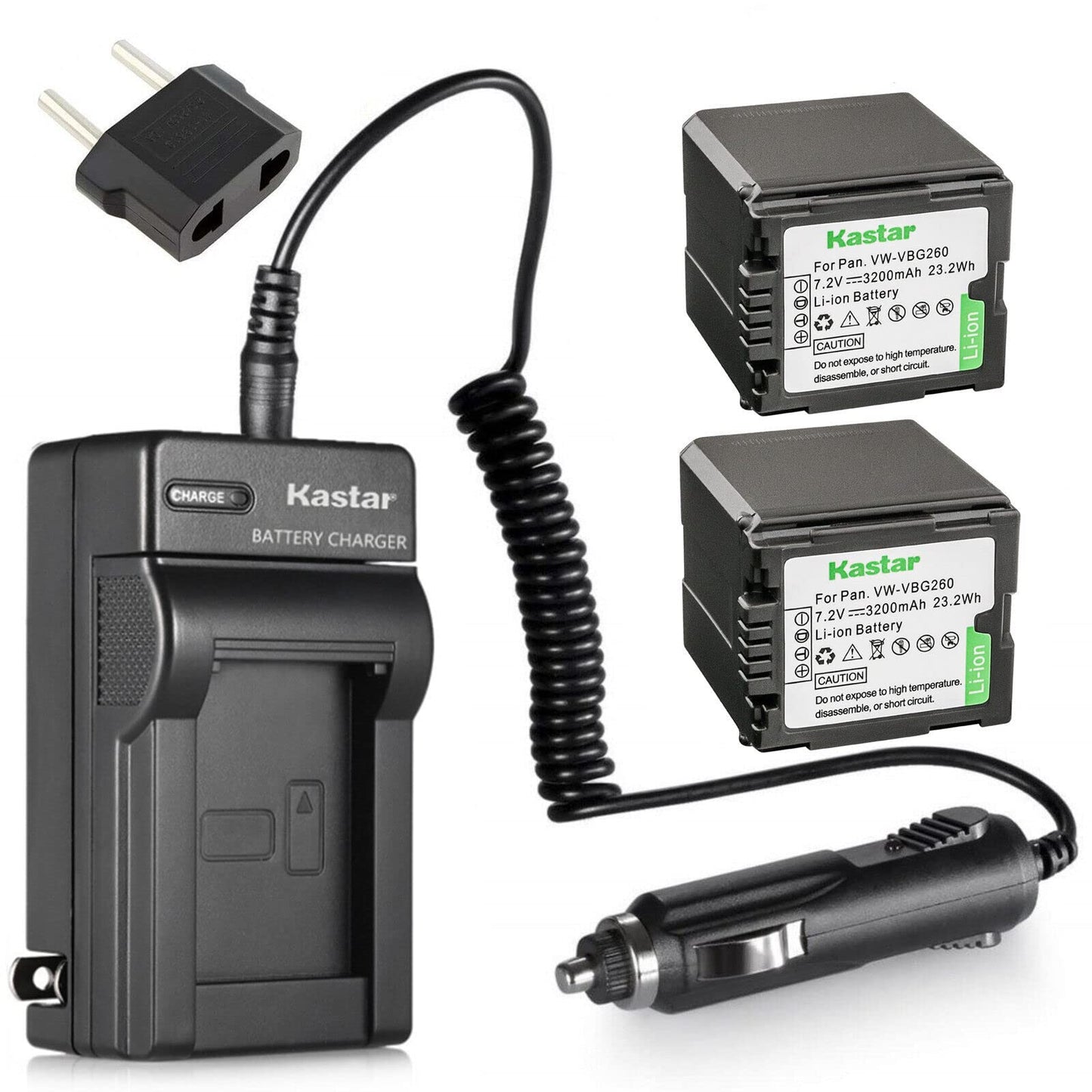 Kastar Battery 2-Pack + Charger Kit for VW-VBG260 AG-AC7 AG-AF100 AG-HMC40 AG-HMC80 AG-HMC150 HDC-HS250 HDC-HS300 HDC-HS700 HDC-SD600 HDC-SD700
