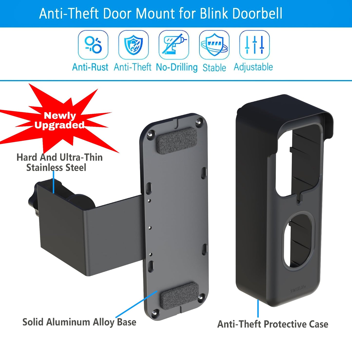 Blink Doorbell Mount,New Upgrade Anti-Theft Doorbell Mount for All Blink Video Doorbell (1st&2nd?, No-Drill Door Mount with Protective Case, No Block