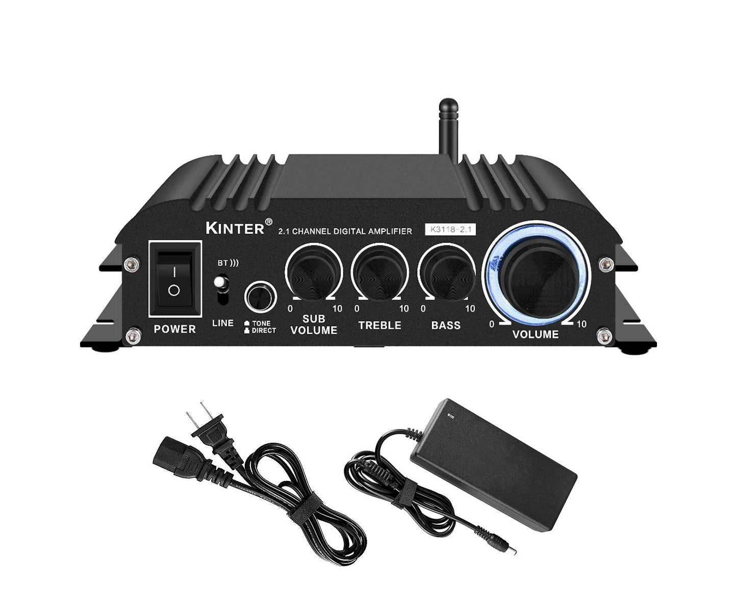 Kinter K3118-2.1 Bluetooth 5.0 Stereo Digital Receiver Amplifier 2.1 Channel Mini Hi-Fi Class D Amp 30 Watt x 2 Channels + 80 Watt Subwoofer for Home