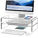 Egchi Clear Acrylic Monitor Stand Riser 2 Tier, 5.12 Inches High Clear Computer Desk Organizer Shelf for Multi Media PC Storage Laptop