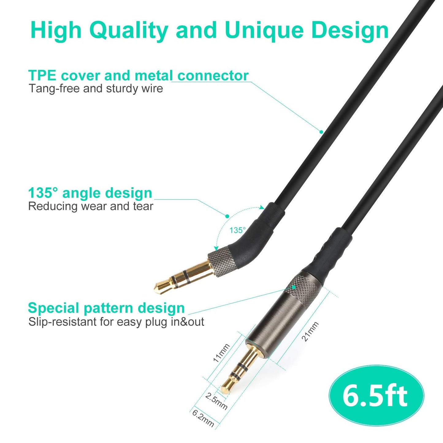Mr Rex 6.5 Feet 3.5mm to 2.5mm Male Headphone Replacement Cable, Upgrade Audio Aux Cord Wire Compatible for Bose 700 QC45 QC35II QC35 QC25…