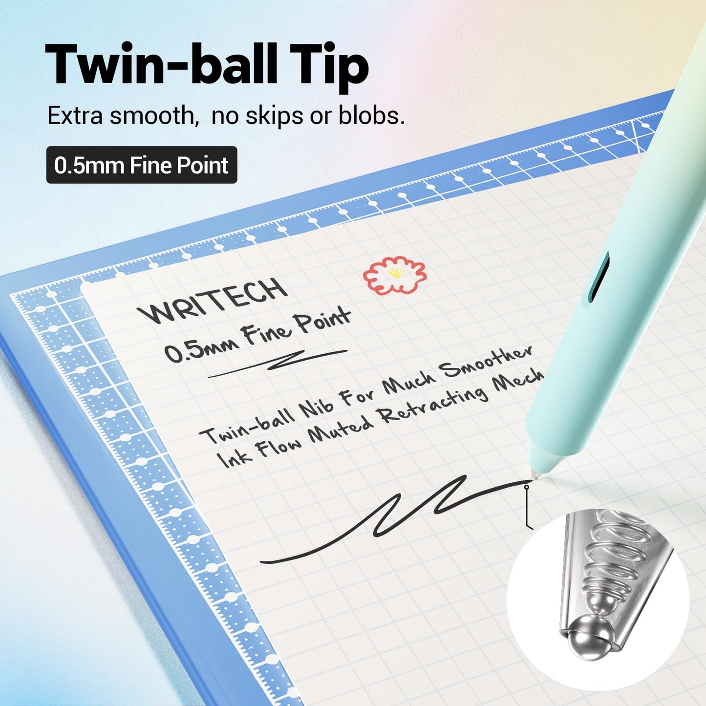 Writech Retractable Gel Ink Pens: 8ct Black Ink 0.5mm Fine Point Tip Pen Comfort Grip Smooth Writing with Aesthetic Gradient Color Barrel