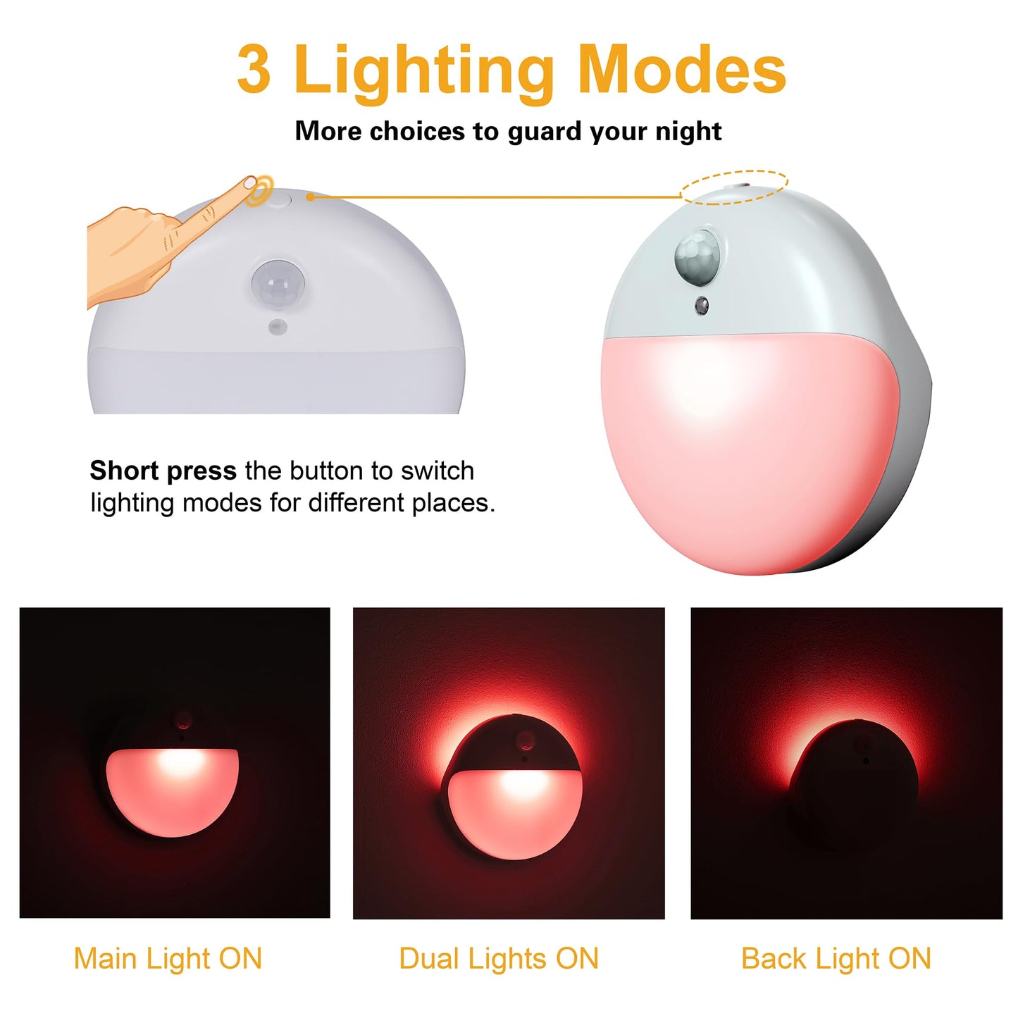 YUNLEX 2 Pack Red Night Light, Battery Operated Night Light, 2.6" Small Sticky Lights, Dimmable Motion Sensor Light, 3 Light Modes, Portable LED
