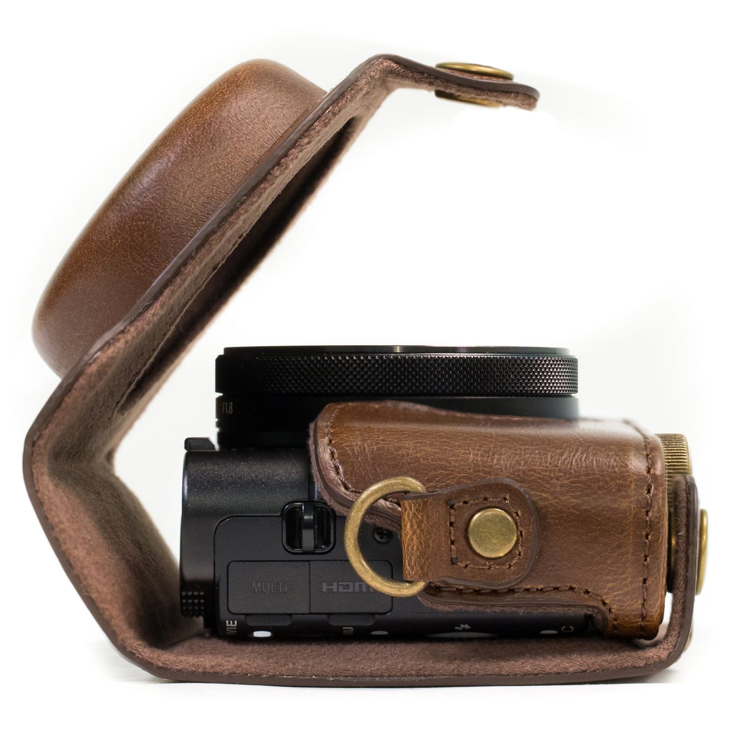 MegaGear MG597 Sony Cyber-shot DSC-HX99, DSC-HX95, DSC-HX90V, DSC-HX80 Ever Ready Leather Camera Case with Strap - Dark Brown