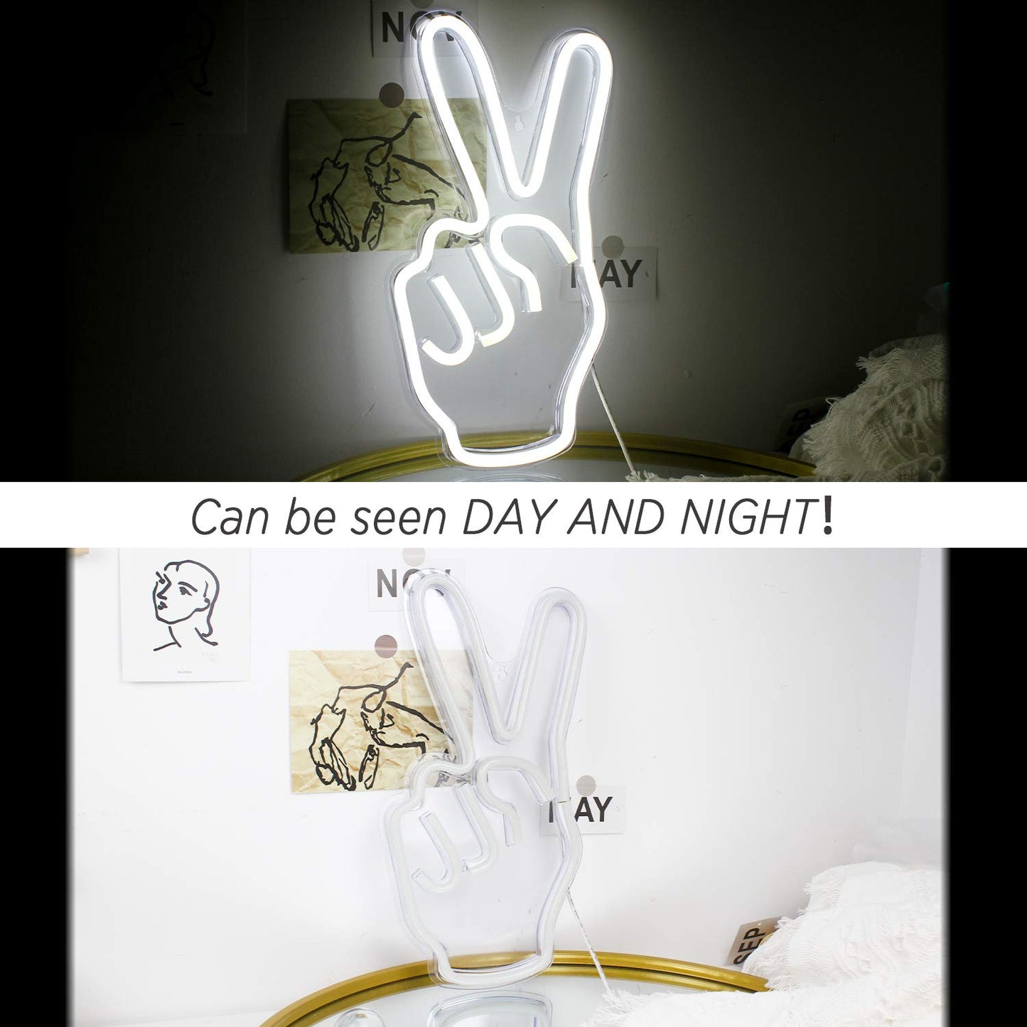 ineonlife Neon Peace Sign Decor Led Neon Signs Peace Finger Peace Sign Wall Sign 15'' x 8'' Victory Gesture Neon Light Novelty Neon Wall Lights