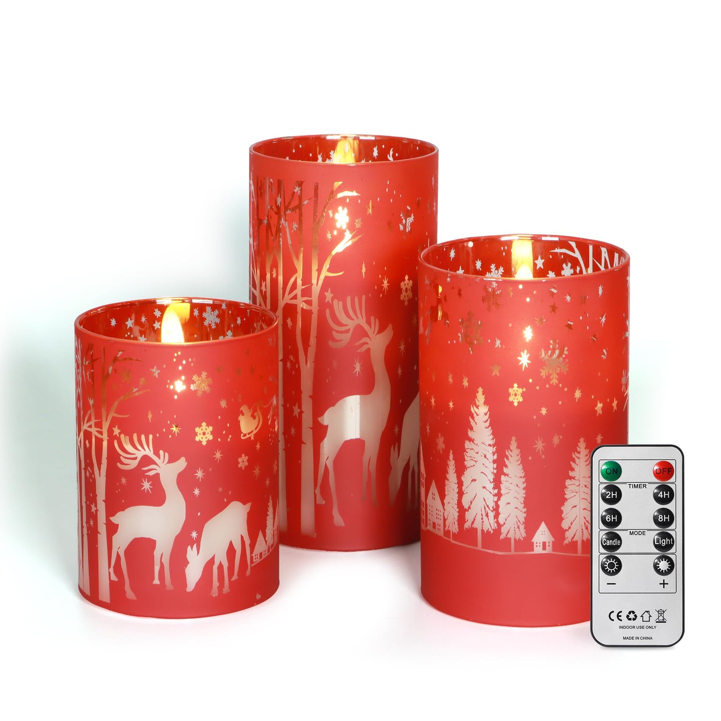 Daord LED Candles Flameless Candle with Remote Control and Timer Glass Covered Cups Real Wax for Christmas Thanksgiving Party Decor (3pcs?Red)