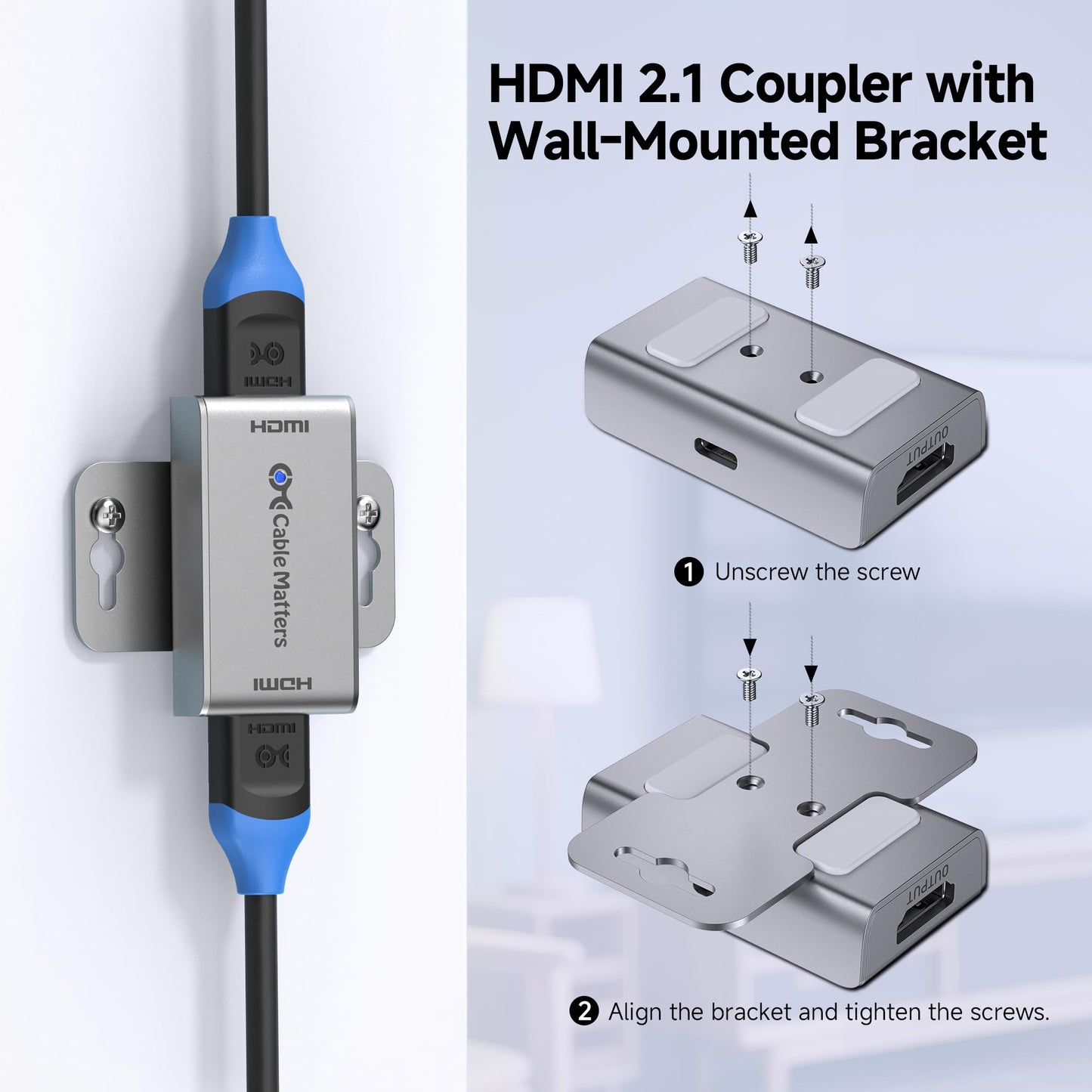 Cable Matters Mountable Active 8K HDMI 2.1 Coupler, up to 50ft