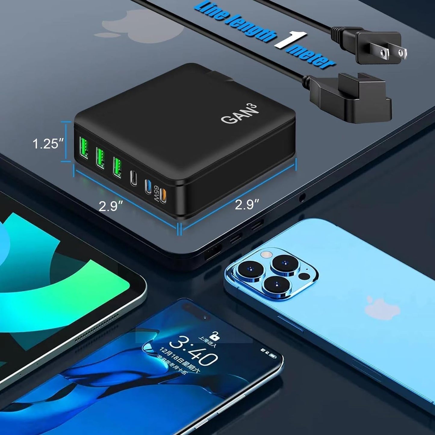 USB C Charger, 160W Fast GaN Compact Foldable Rapid Plug 6 Multiple Port PD Charging Station Laptop Power Adapter for MacBook Pro/Air and iPad Pro