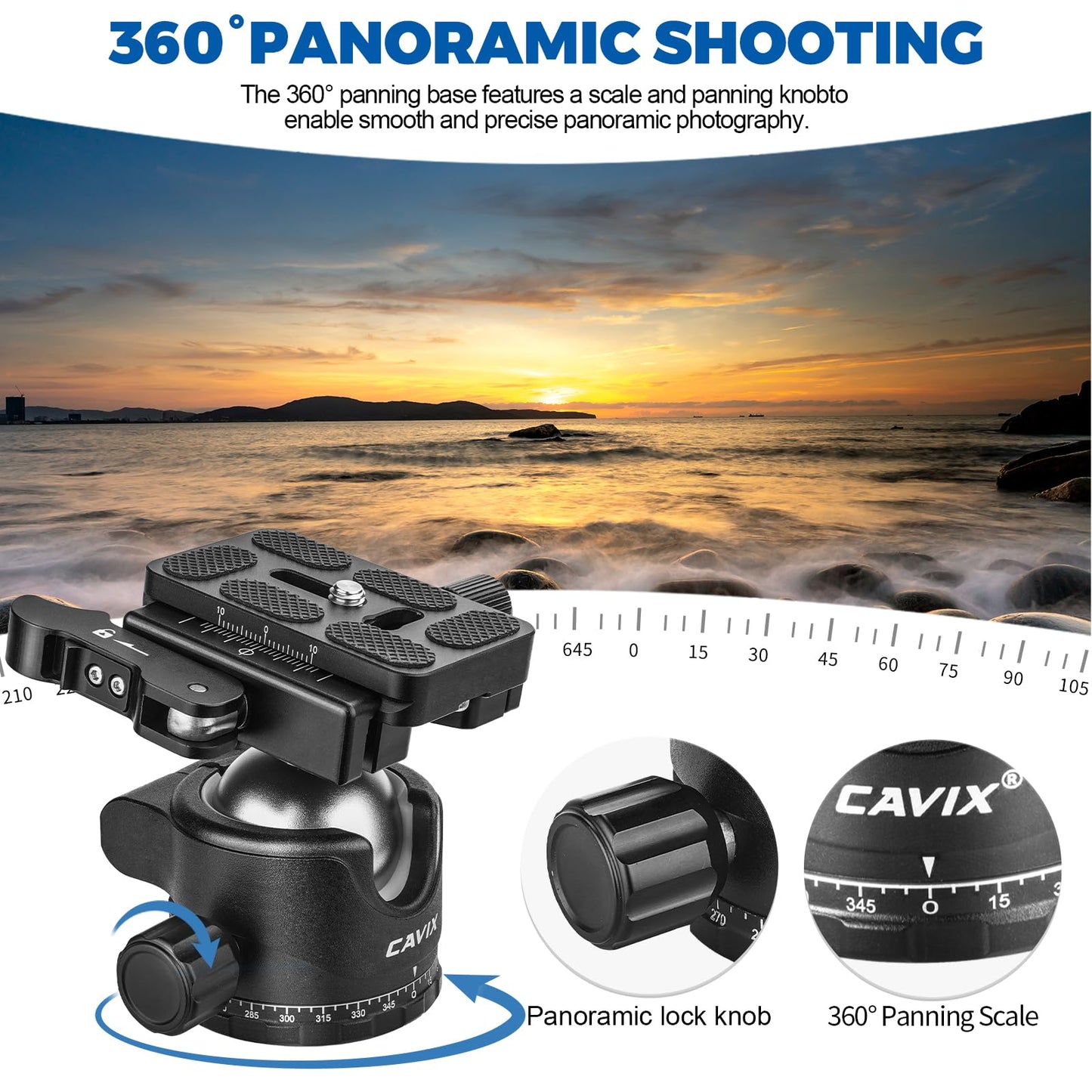 CAVIX 36mm Tripod Ball Head with Lever Release, Low Profile Heavy Duty Ball Head Mount with Arca Swiss Quick Release Plate for Camera Tripod Monopod
