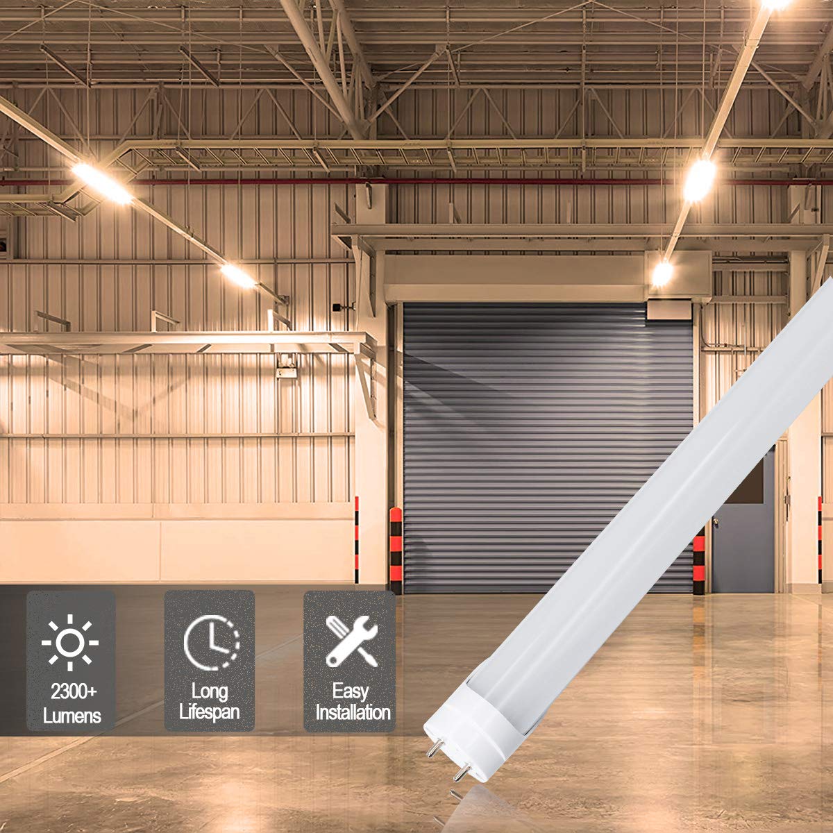LightingWill LED T8 Light Tube 3FT, Warm White 3000K-3500K, Dual-End Powered Ballast Bypass, 2000 Lumens 15W (32W Fluorescent Equivalent), Frosted