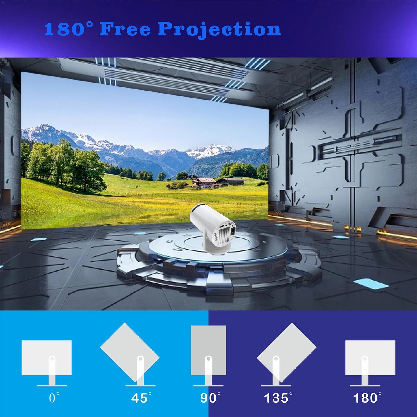 Small Portable Projector, HD 720P Phone Projector, 4K Wireless Video Projector - WiFi Enabled Projector, Auto Correction, 180 Degree Rotatable