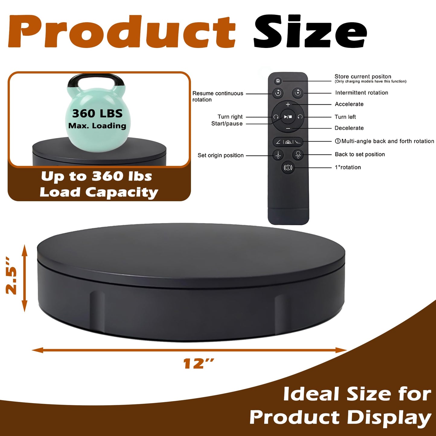 PROLEE Rotating Platform 12Inch/360lbs Capacity, 360 Degree Rotating Display Stand, Rotating Turntable for Photography, Remote Motorized Electric