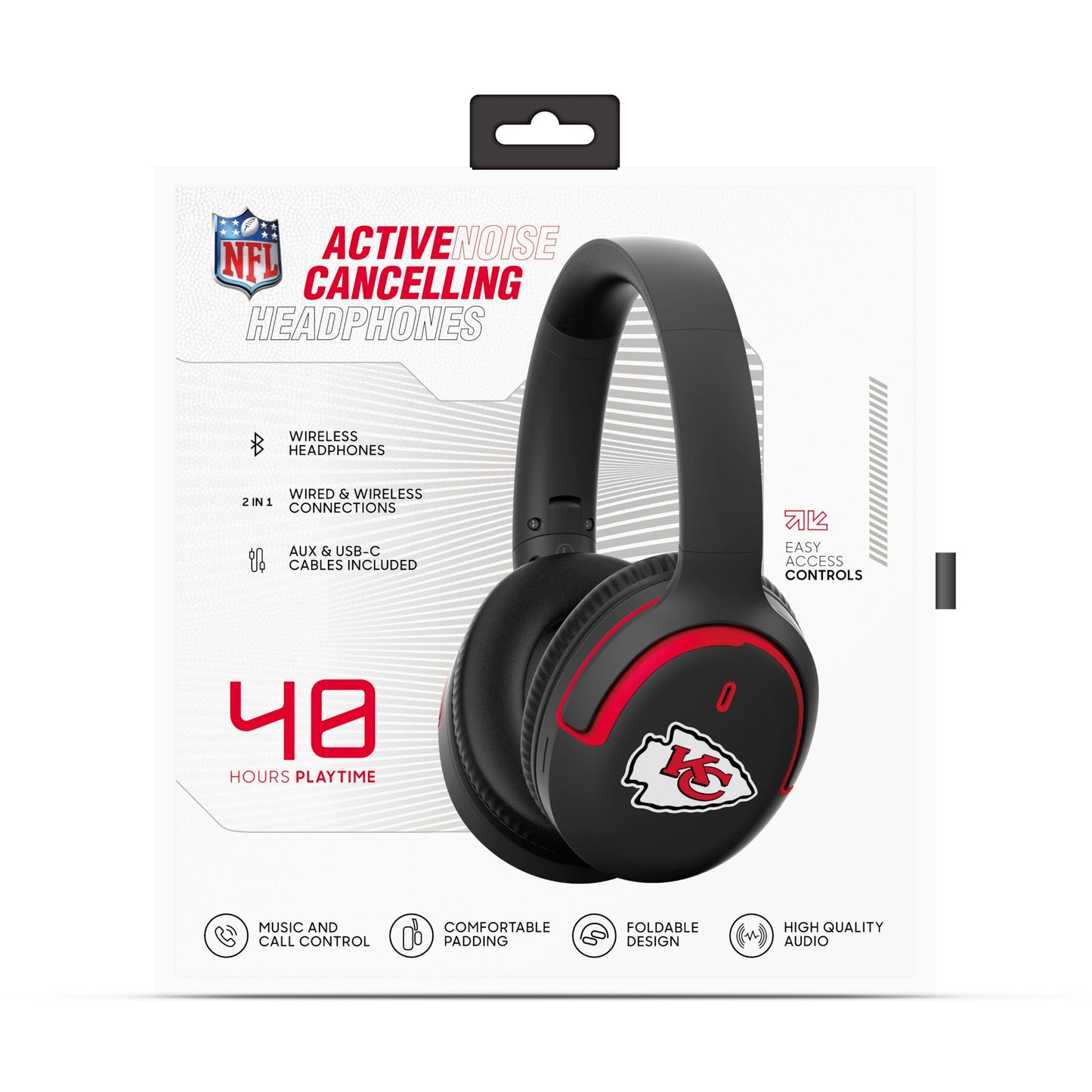 SOAR NFL Active Noise Cancelling Over The Ear Headphones, Kansas City Chiefs