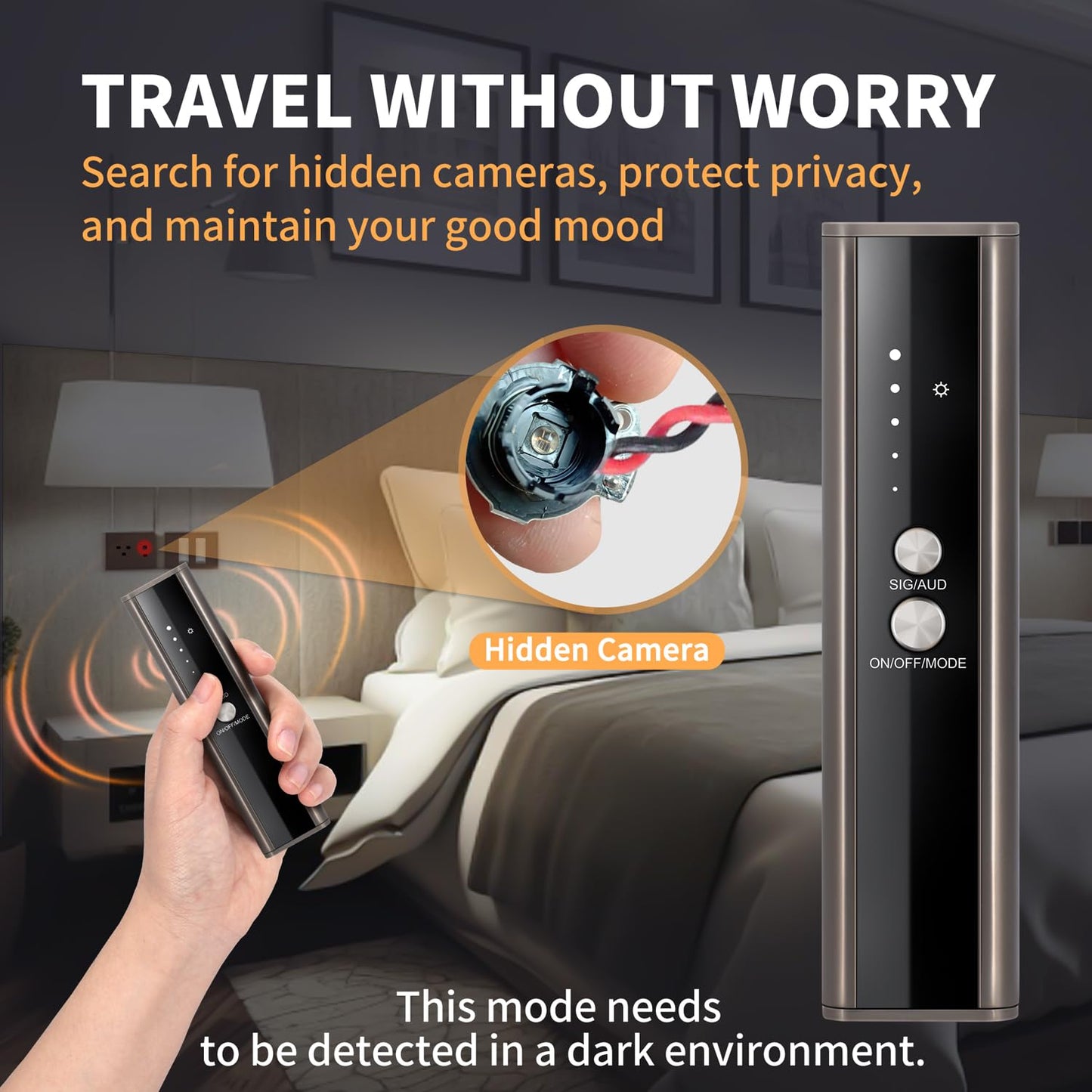 AMOYFILTER KT-02 Hidden Camera Detector, 2025 New, 4 Modes to Detect Spy Cameras, Bugs, GPS Trackers, with Flashlight, Audible Alarm/Beeping Mode,