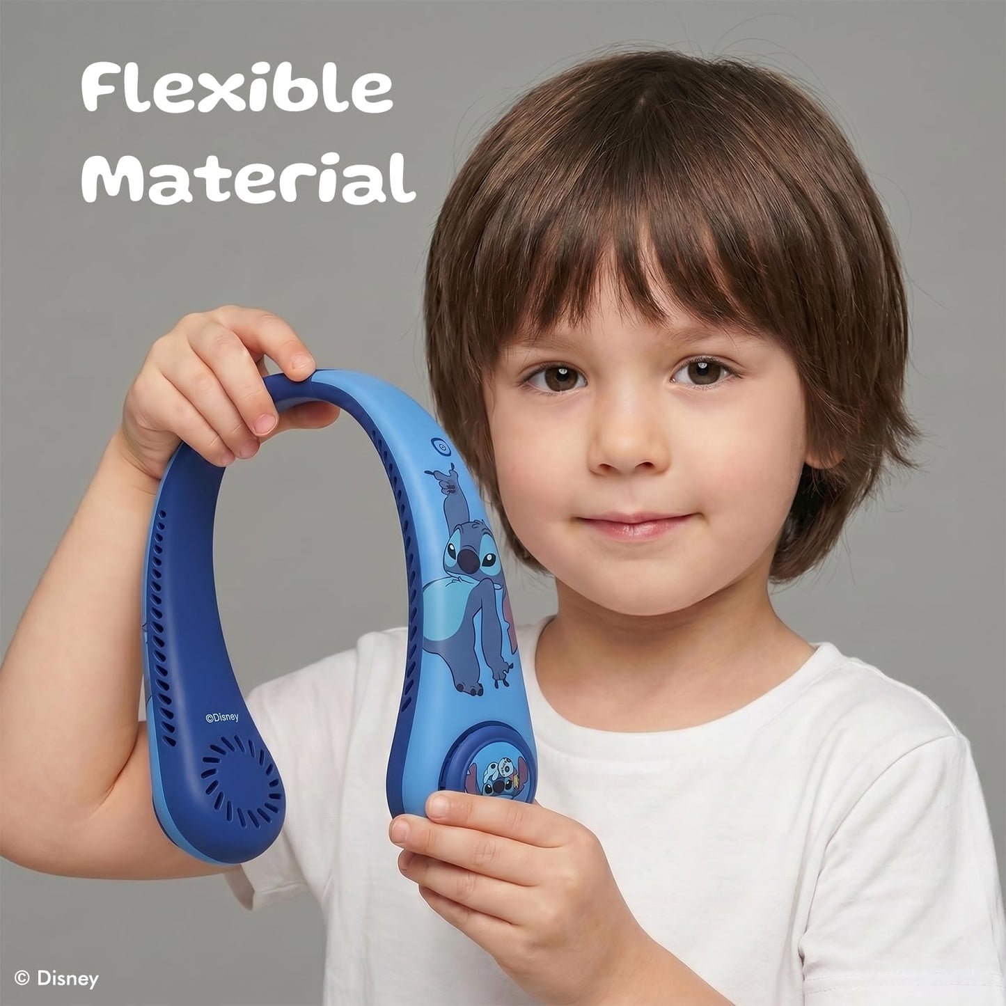 Disney Lilo and Stitch Portable Neck Fan| Bladeless Hands-Free Fan with 5 Speeds, Rechargeable Wearable Cooling Fan for Travel & Summer| Lightweight