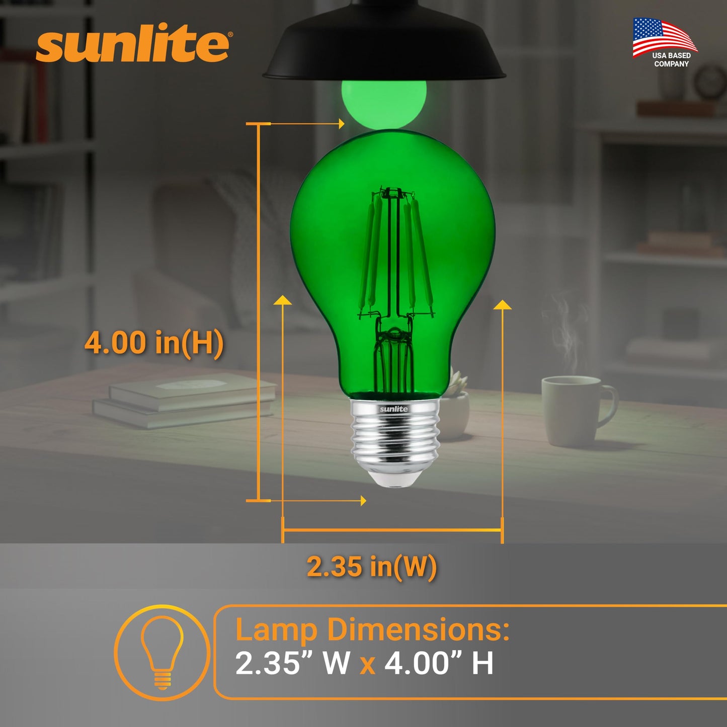 Sunlite 81083 LED Colored Filament A19 Light Bulb, 4.5 Watts, Medium E26 Base, 120 Volts, Transparent Green, Dimmable, 320 Degree Beam Angle, UL