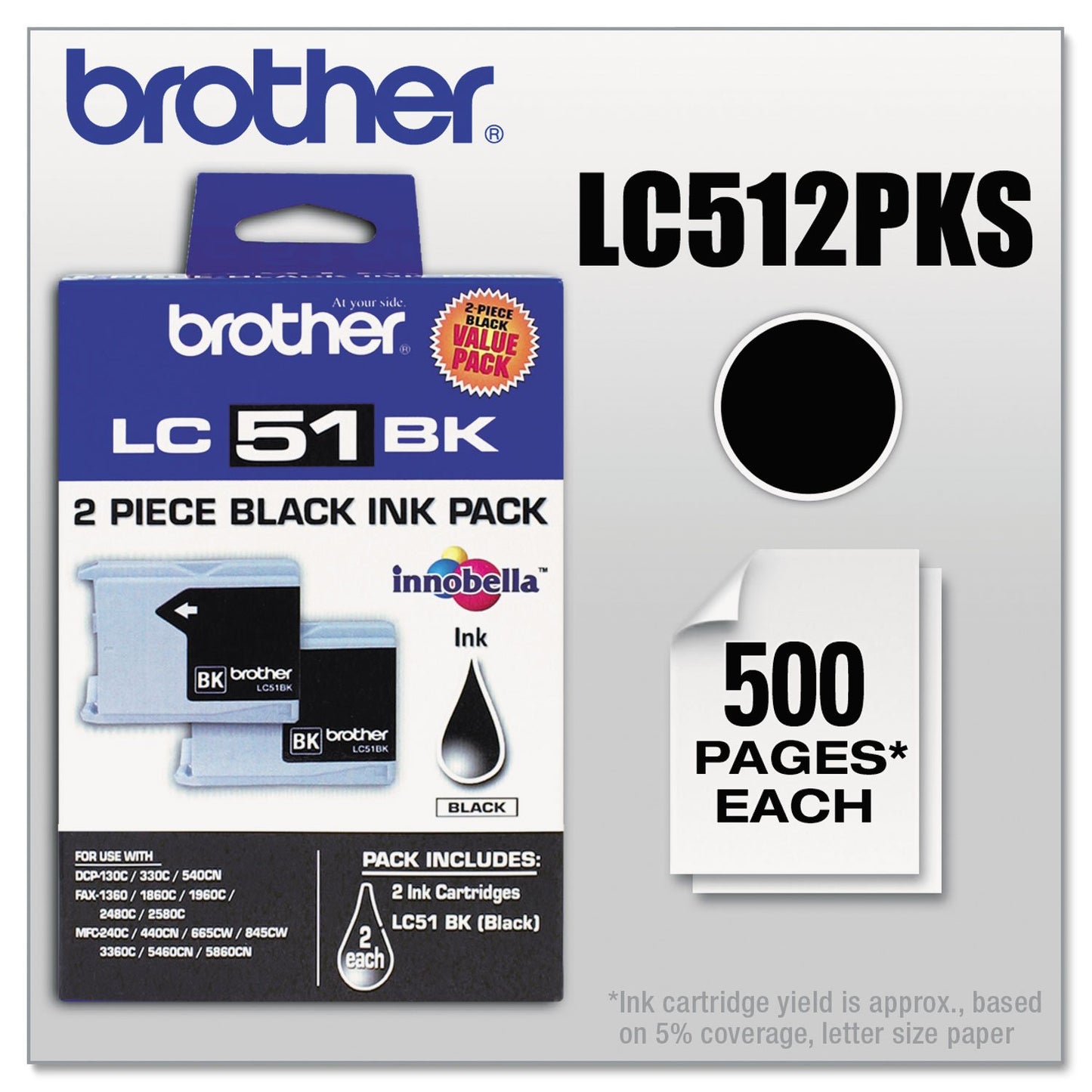 Brother LC512PKS LC512PKS Innobella Ink, Black, 2/PK