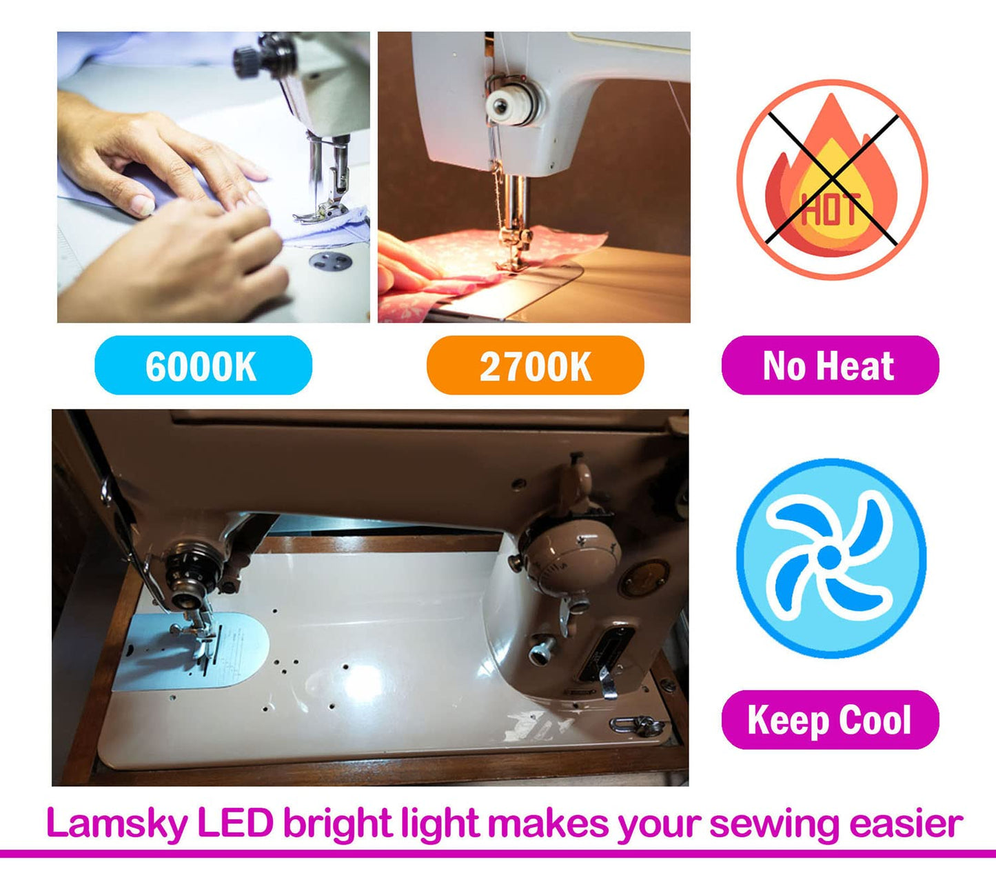 Lamsky BA15D LED Double Contact Bayonet Base Sewing Machine Bulb AC110-130V,T3/T4/C7/S6,4W Daylight 6000K,LED 40W Halogen Replacement