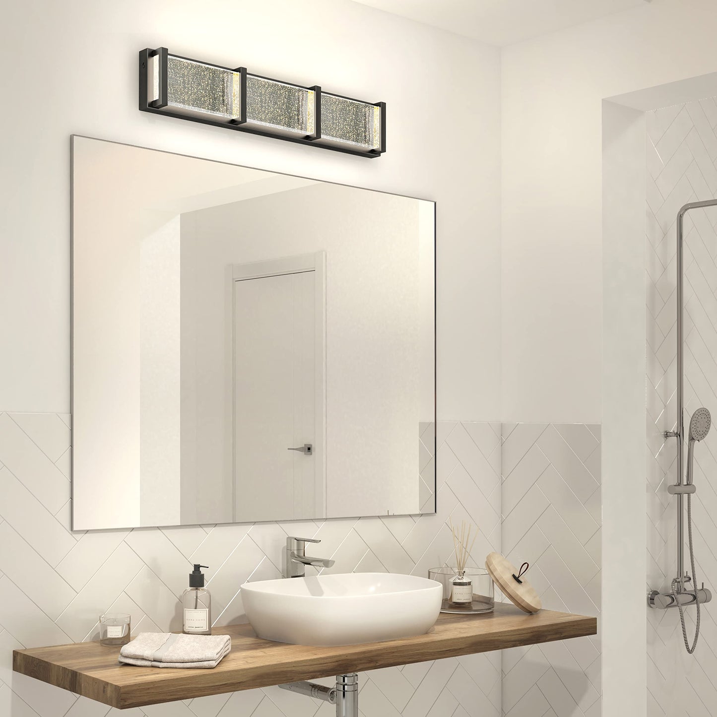 ARTIKA Subway 20W LED Modern Vanity Light Fixture, Black - Ideal for Bathroom Lighting, 900 Lumens, 3500 Kelvin, Bubble Glass Diffuser, No Bulb