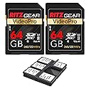 Ritz Gear UHS-II 64GB SDXC Memory SD Card U3 V60 A1, Extreme Performance Professional Sd-Card 2-Pack (R 265mb/s 120mb/s Write). Works with Canon EOS