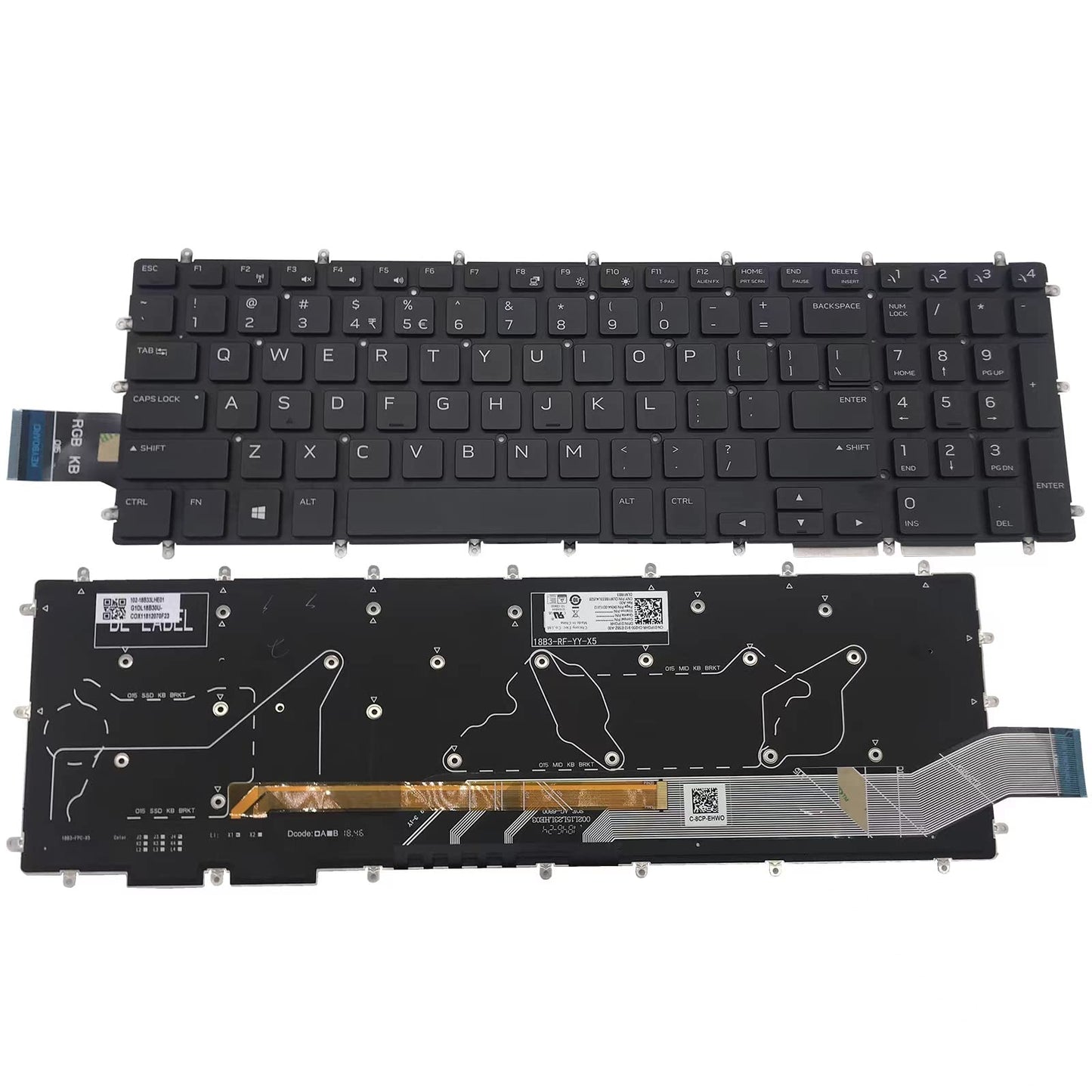 Laptop Replacement Keyboard Backlight for Dell Alienware M17 R1 M15 2019 Black Borderless US Layout
