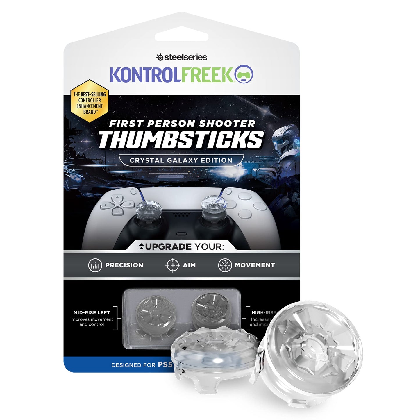 KontrolFreek FPS Freek Galaxy Crystal for PlayStation 4 (PS4) and PlayStation 5 (PS5) Controller | Performance Thumbsticks | 1 High-Rise, 1 Mid-Rise |