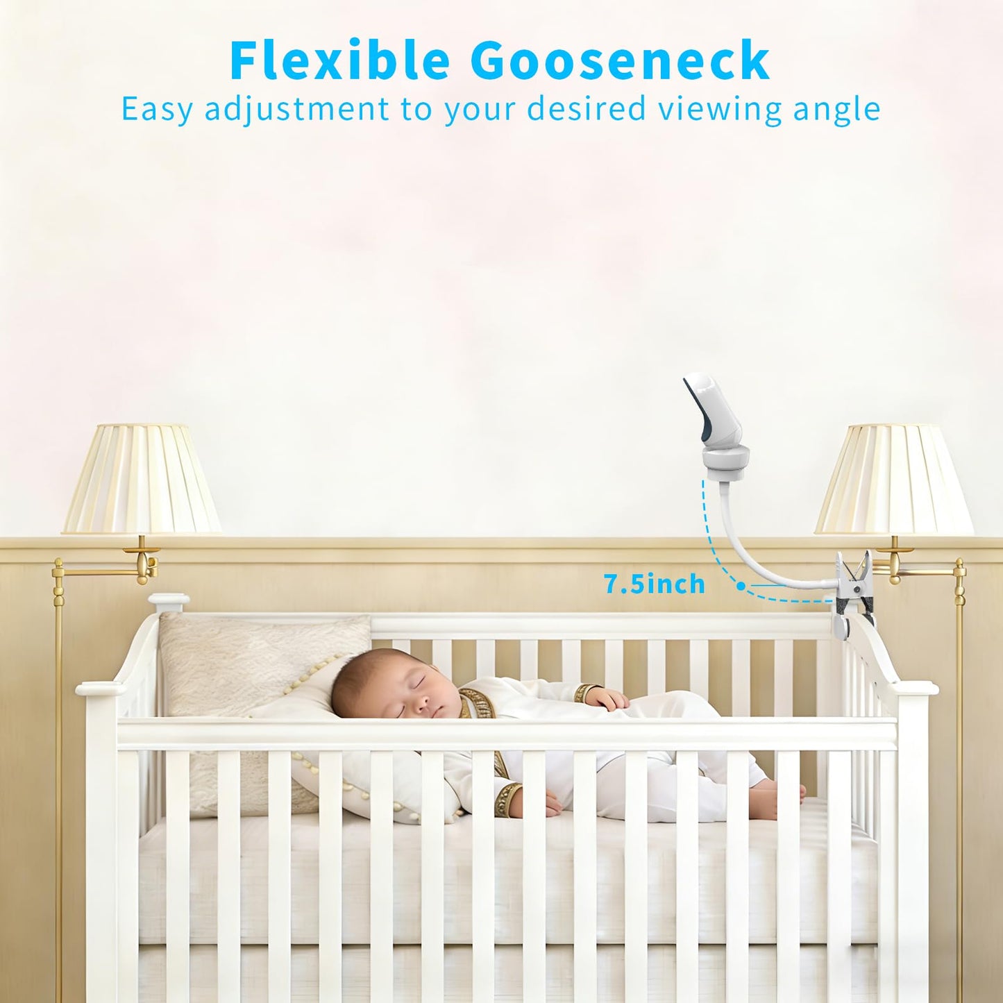 Flexible Baby Monitor Clip Mount: Compatible with HelloBaby/VTech/Owlet Baby Monitor, Baby Camera Holder Without Tool-Free Installation or Wall Damage